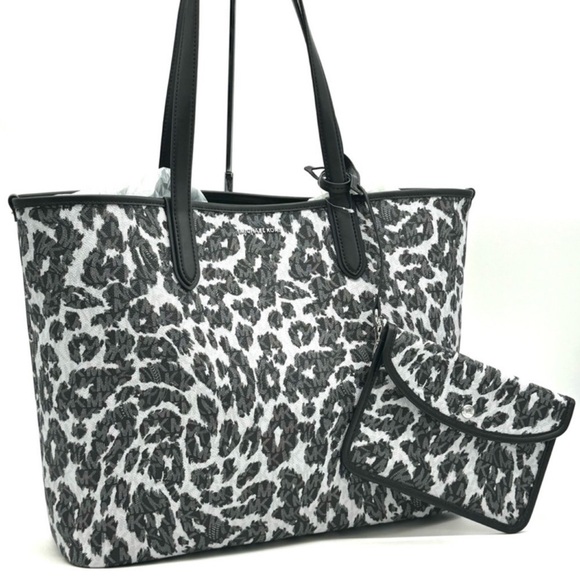 Michael Kors XL East West Tote Bag Leopard Print Black Multi - Picture 4 of 12